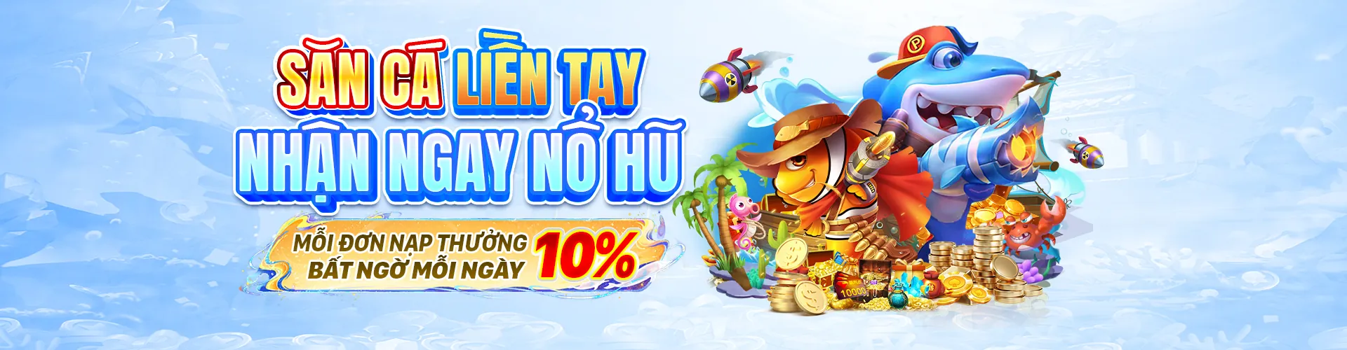 Bối cảnh game bắn cá dưới đại dương sôi động với nhiều loài cá và kho báu